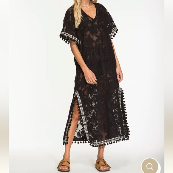 NIGHTCAP Free People *Sun Kissed* black lace kaftan tassel coverup dress XS - Picture 4 of 12